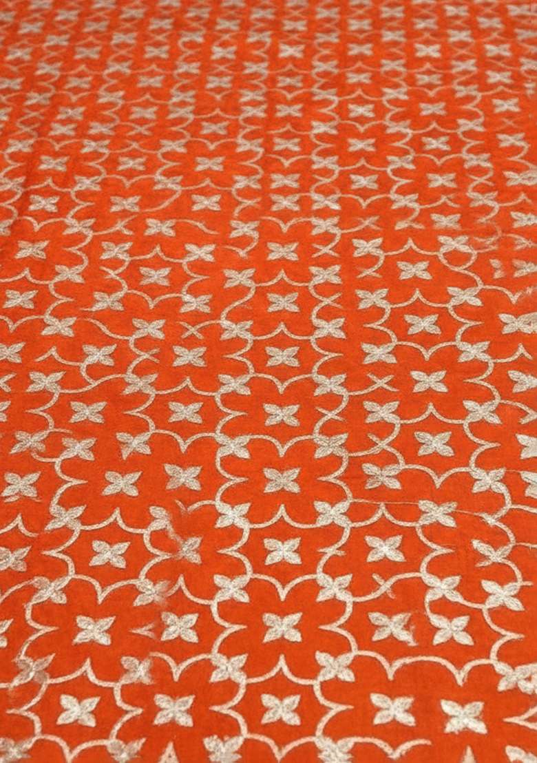 Orange With Blouse Silk Blend Lehenga Set with Embroidered for Diwali | Wedding & Festive Wear - Indya