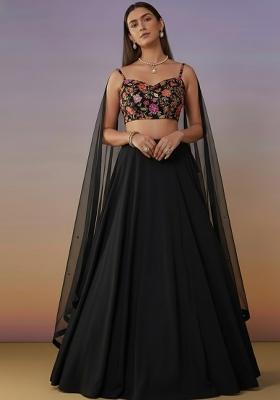 Black Organza Lehenga Set With Embroidered Blouse