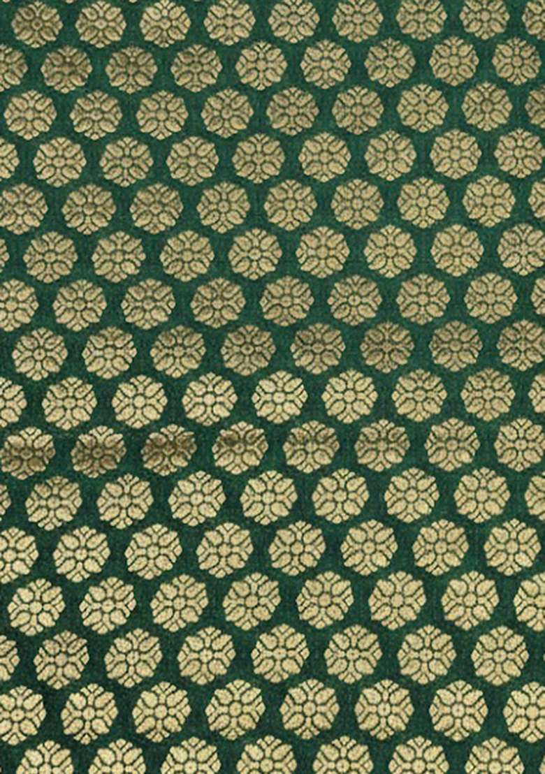 Green Brocade Lehenga Set With Embroidered Blouse - Indya