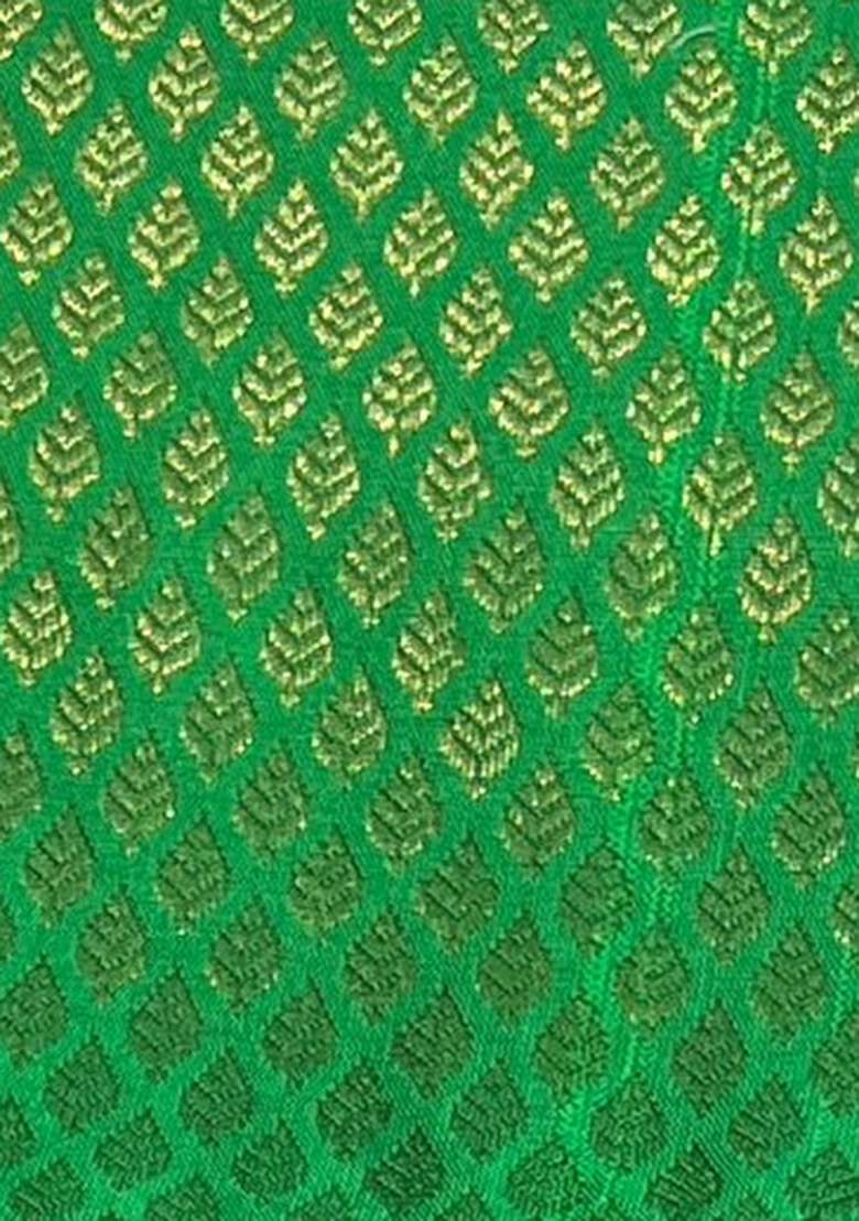 Leaf Green Brocade Lehenga Set With Embroidered Blouse for Diwali and Festive Wear - Indya