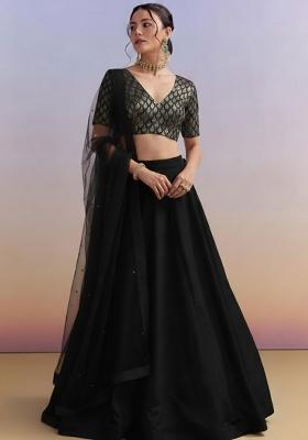 Black Brocade Lehenga Set With Embroidered Blouse