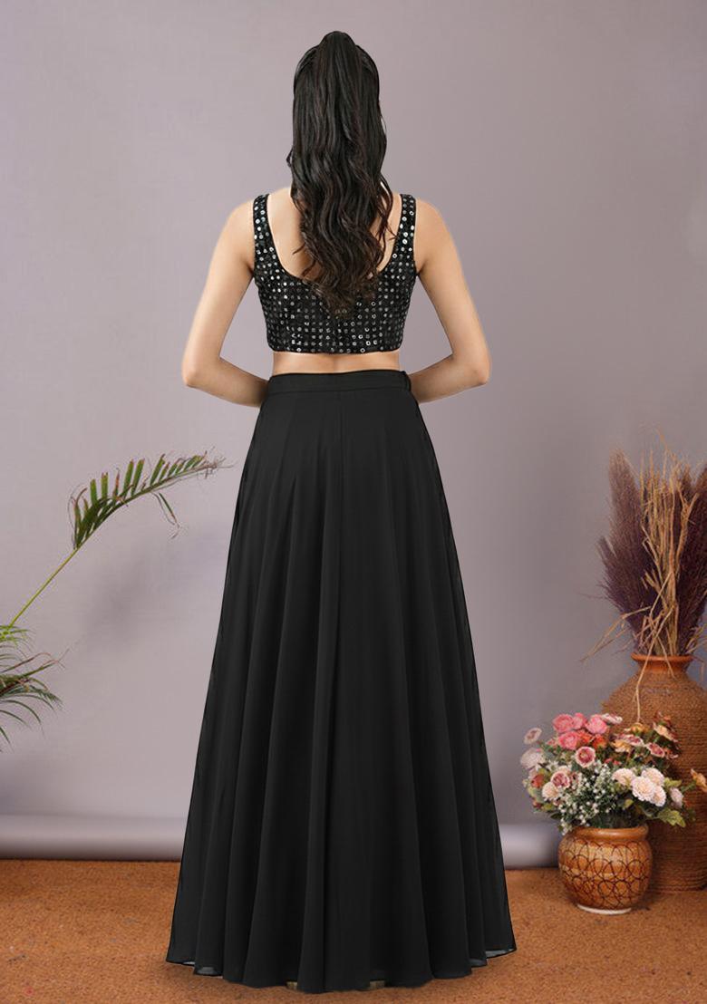 Black Net Lehenga Set With Sequin Blouse - Indya