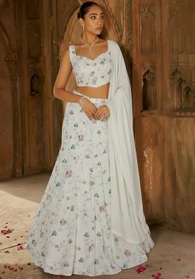 Off White Tissue Embroidered Lehenga Set