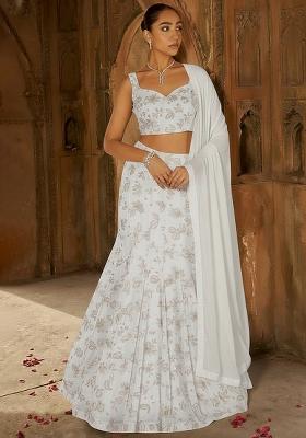 Ivory Net Embroidered Lehenga Set