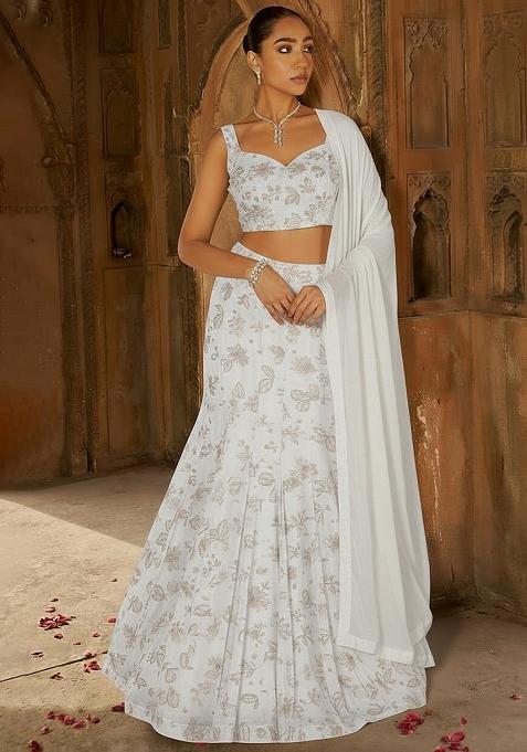 Ivory Net Embroidered Lehenga Set