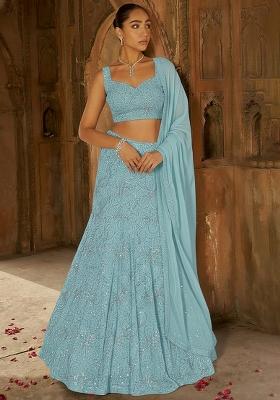 Powder Blue Chinon Sequin Lehenga Set