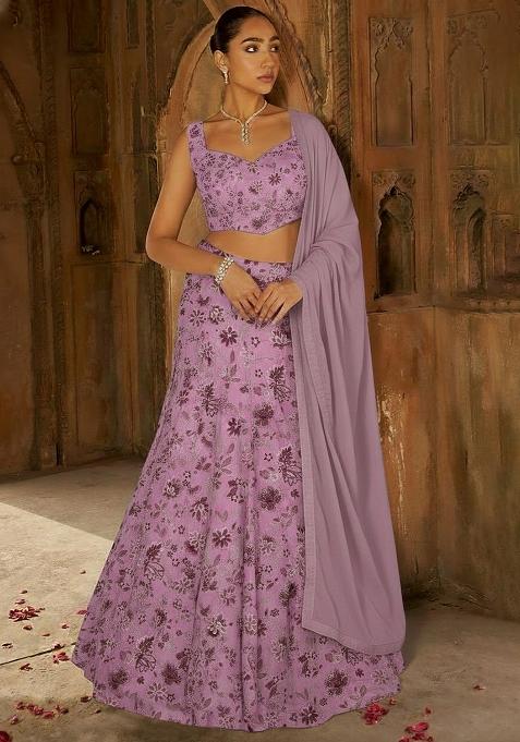 Lavender Crepe Embroidered Lehenga Set
