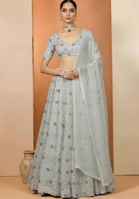 Off White Tissue Embroidered Lehenga Set