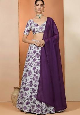 Purple Crepe Printed Lehenga Set