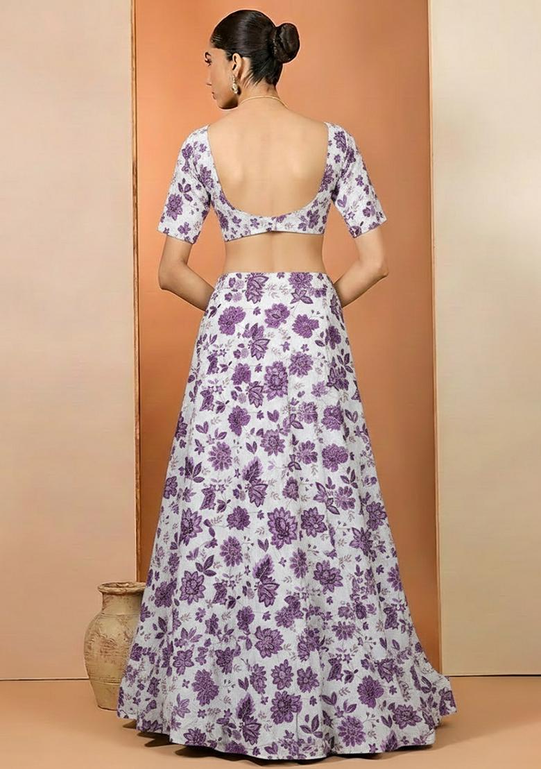 Purple Crepe Printed Lehenga Set - Indya