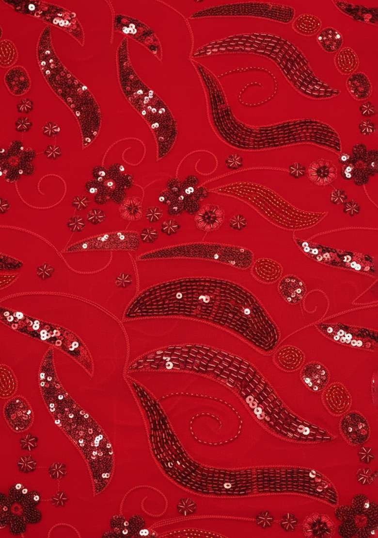 Red Georgette Lehenga Set With Sequin Blouse - Indya