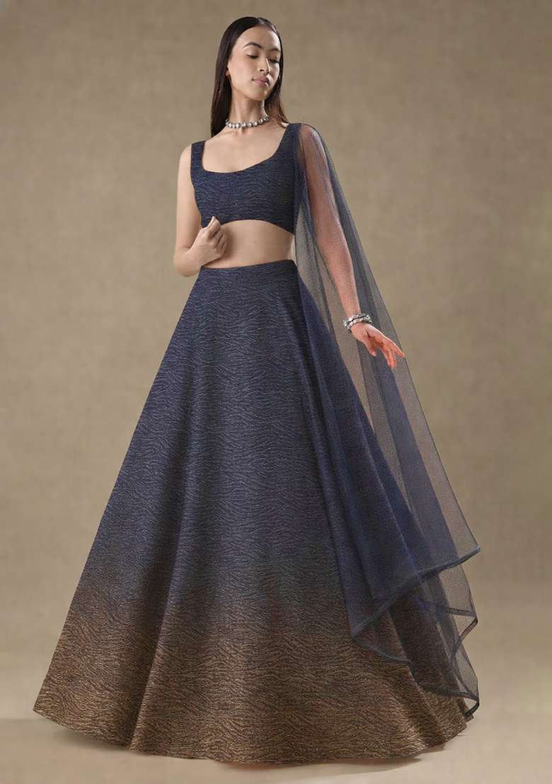 Black Tissue Soild Lehenga Set - Indya