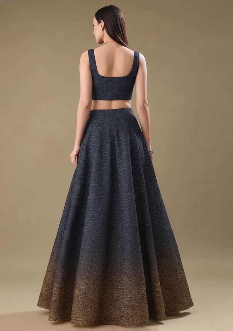 Black Tissue Soild Lehenga Set - Indya