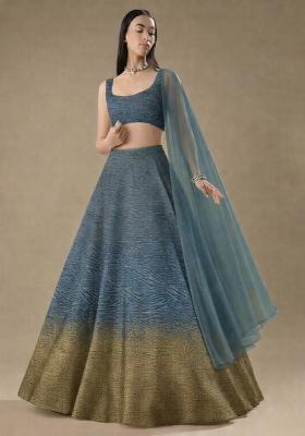 Muted Teal Tissue Soild Lehenga Set