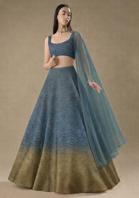 Muted Teal Tissue Soild Lehenga Set