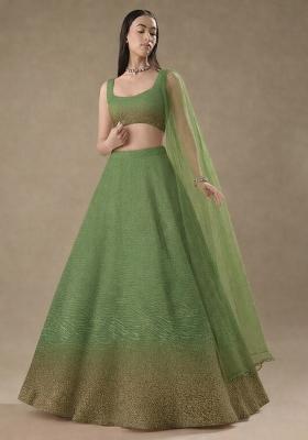 Olive Green Tissue Soild Lehenga Set