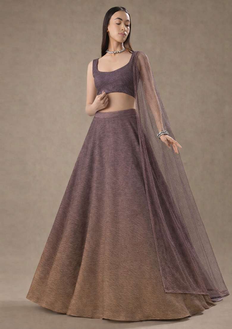 Dusty Plum Tissue Soild Lehenga Set - Indya