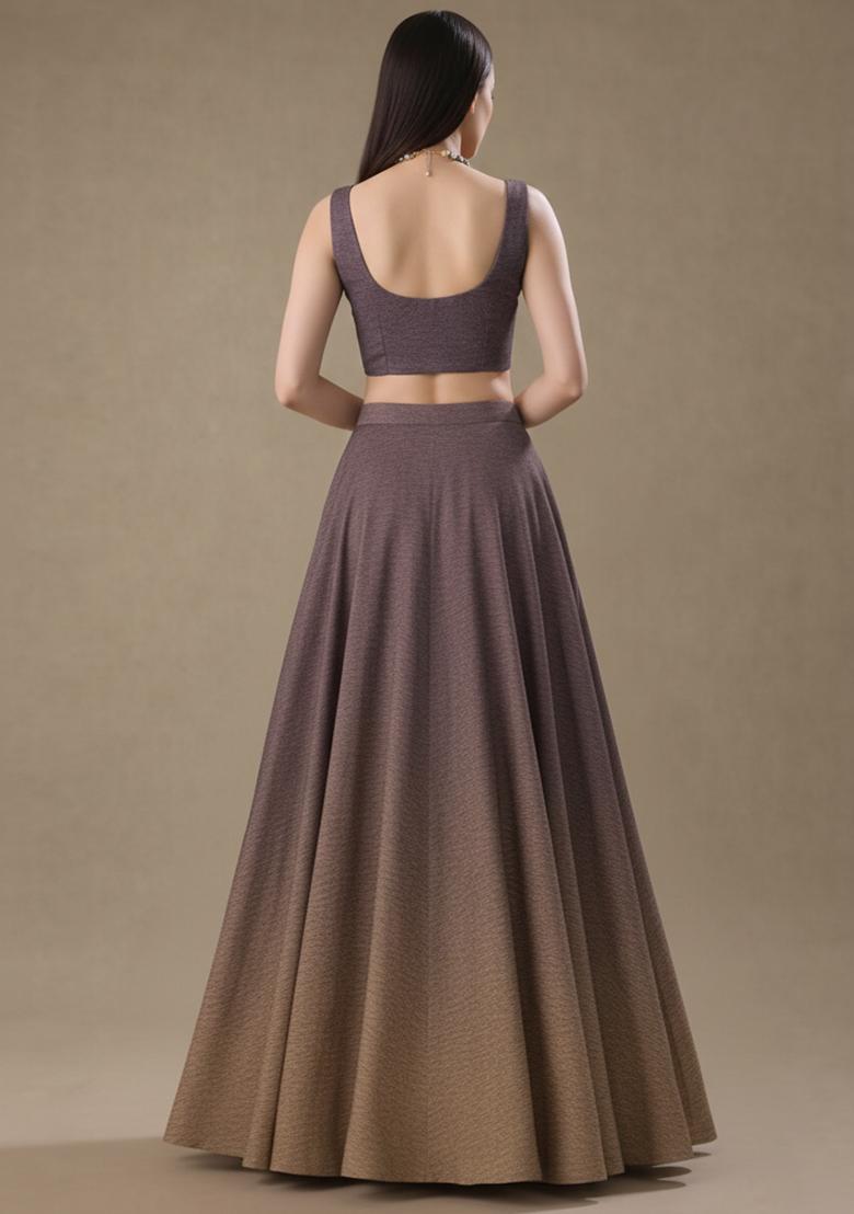 Dusty Plum Tissue Soild Lehenga Set - Indya