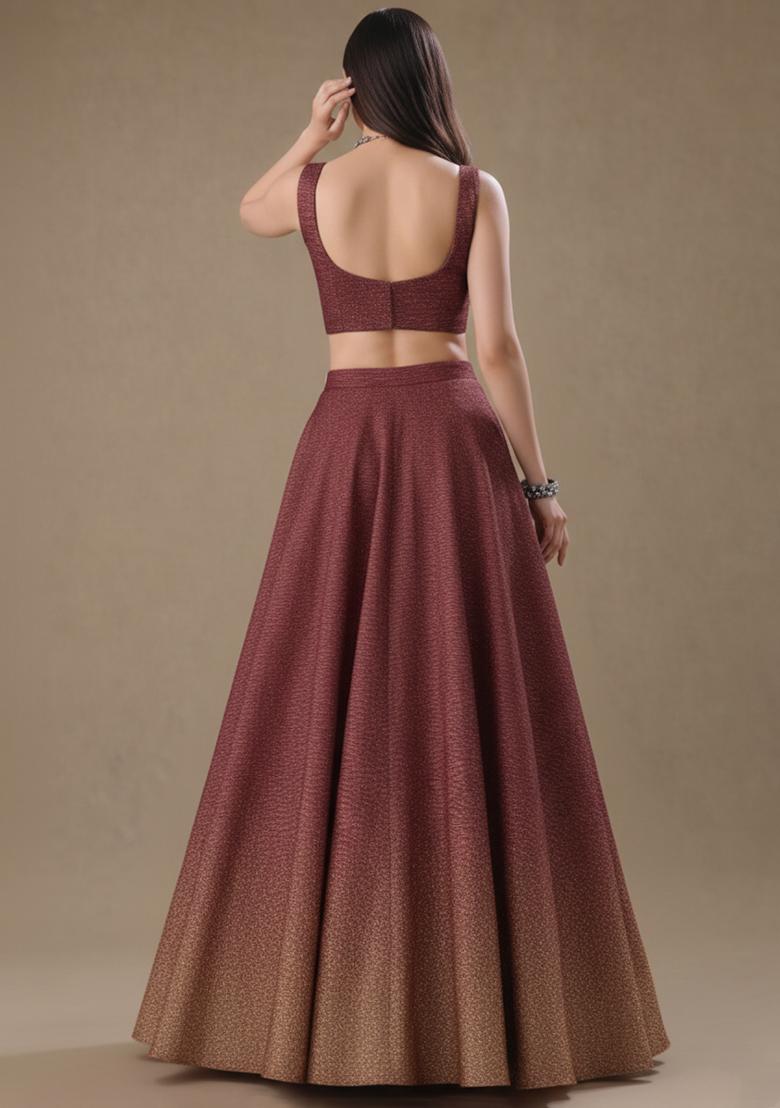 Maroon Tissue Soild Lehenga Set - Indya