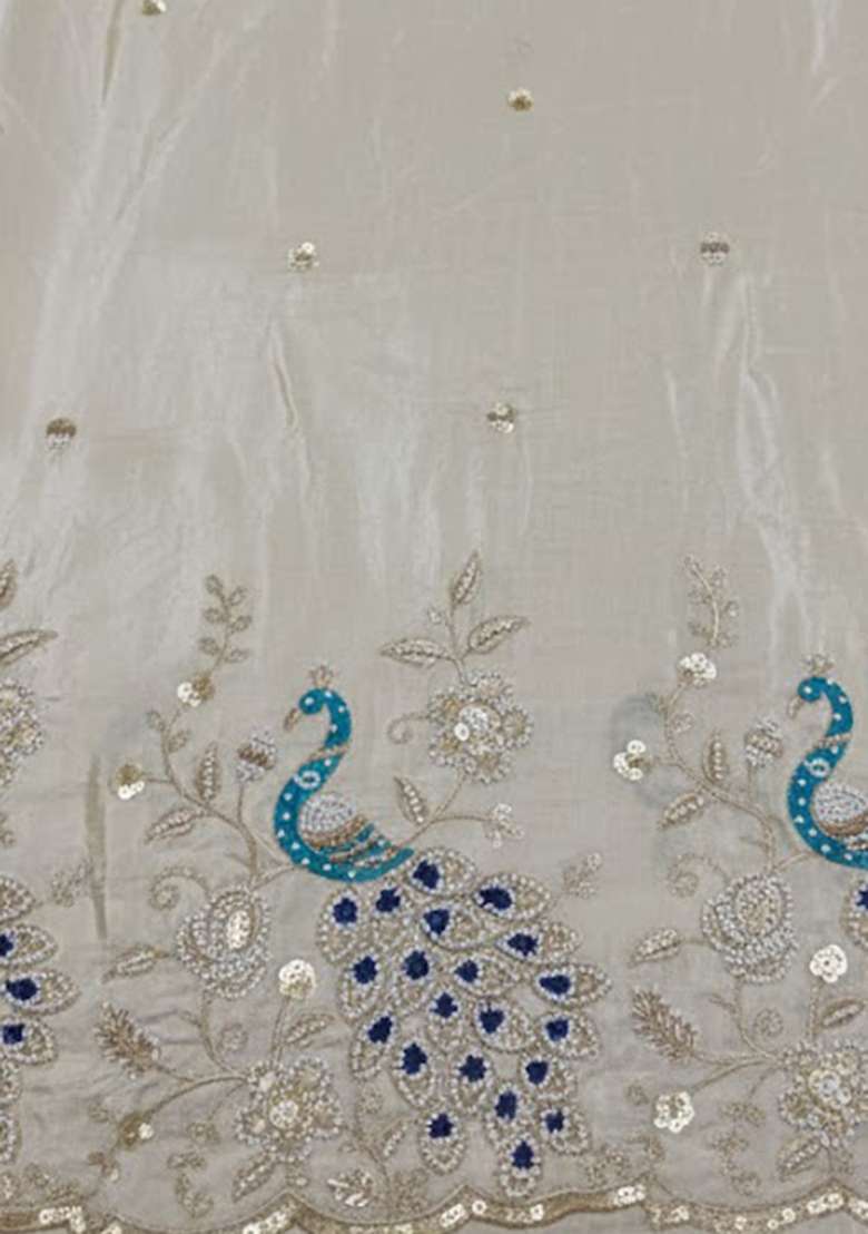 Off White Crepe Embroidered Lehenga Set - Indya