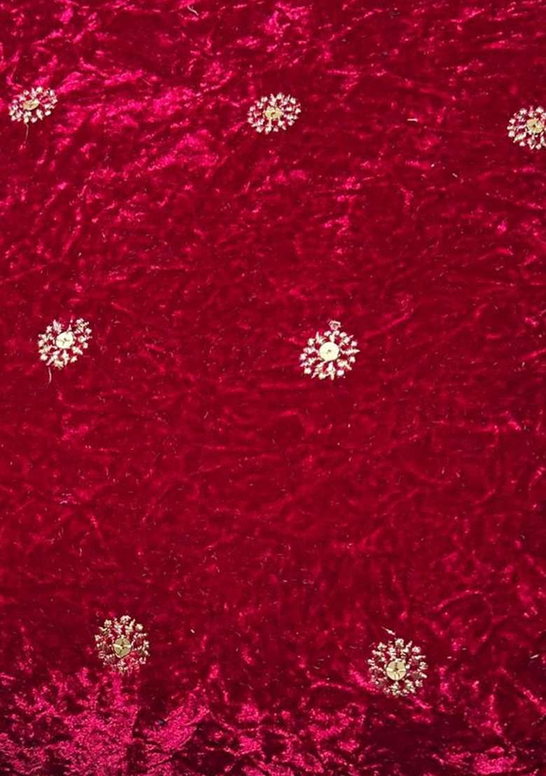 Red Embroidered Velvet Lehenga Set - Indya