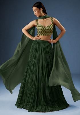 Forest Green Brocade Lehenga Set