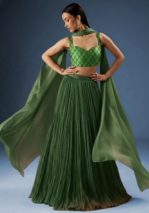 Forest Green Brocade Lehenga Set