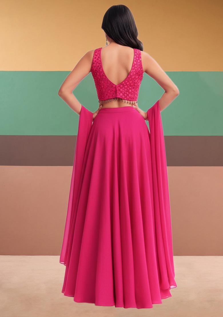 Pink Brocade Lehenga Set - Indya