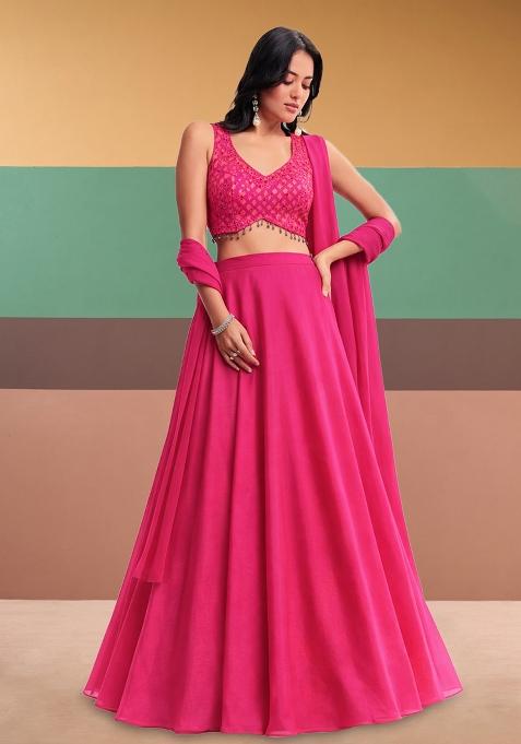 Pink Brocade Lehenga Set