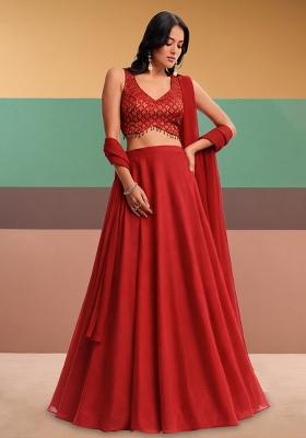 Red Brocade Lehenga Set
