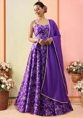 Purple Embroidered Crepe Lehenga Set