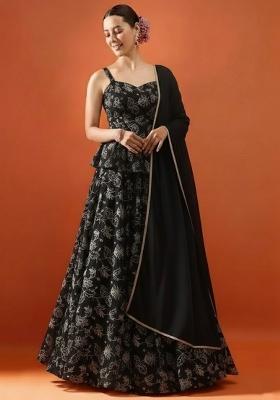 Black Embroidered Net Lehenga Set