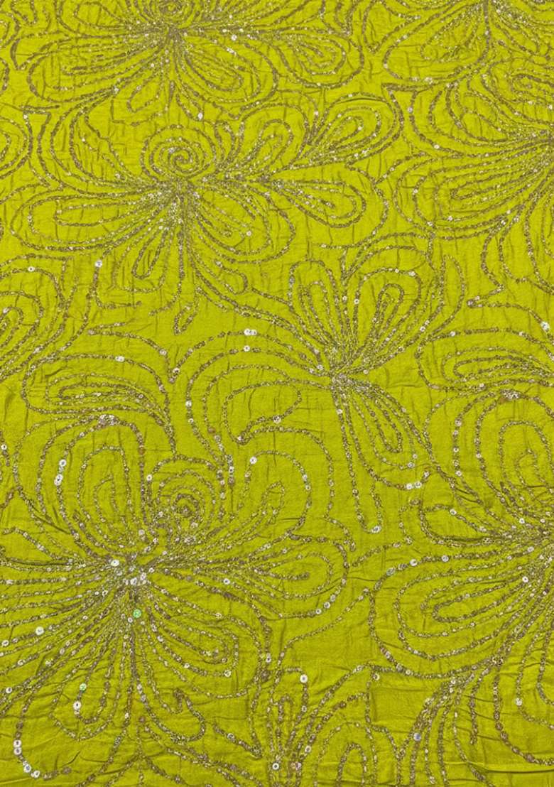 Lime Green Embroidered Chinon Lehenga Set - Indya