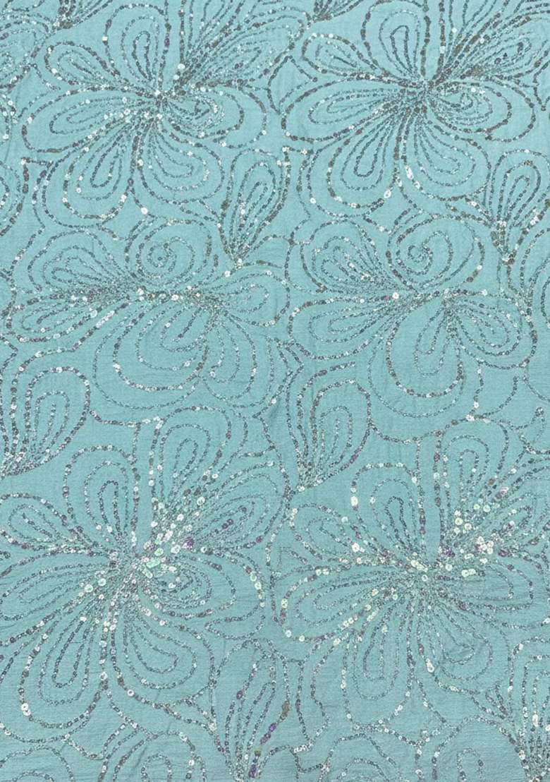 Blue Embroidered Chinon Lehenga Set - Indya