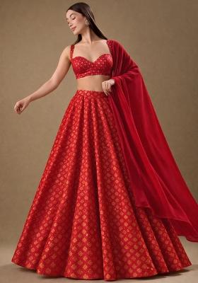 Red Brocade Lehenga Set