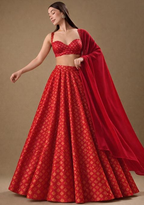 Red Brocade Lehenga Set