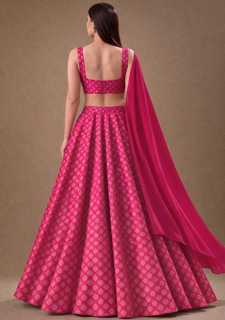 Rani Pink Brocade Lehenga Set - Indya