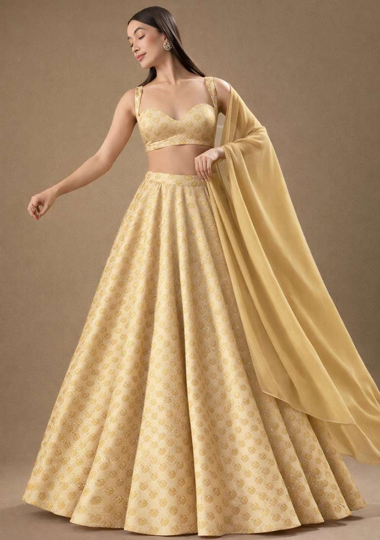 Gold Brocade Lehenga Set for Diwali | Wedding & Festive Wear - Indya