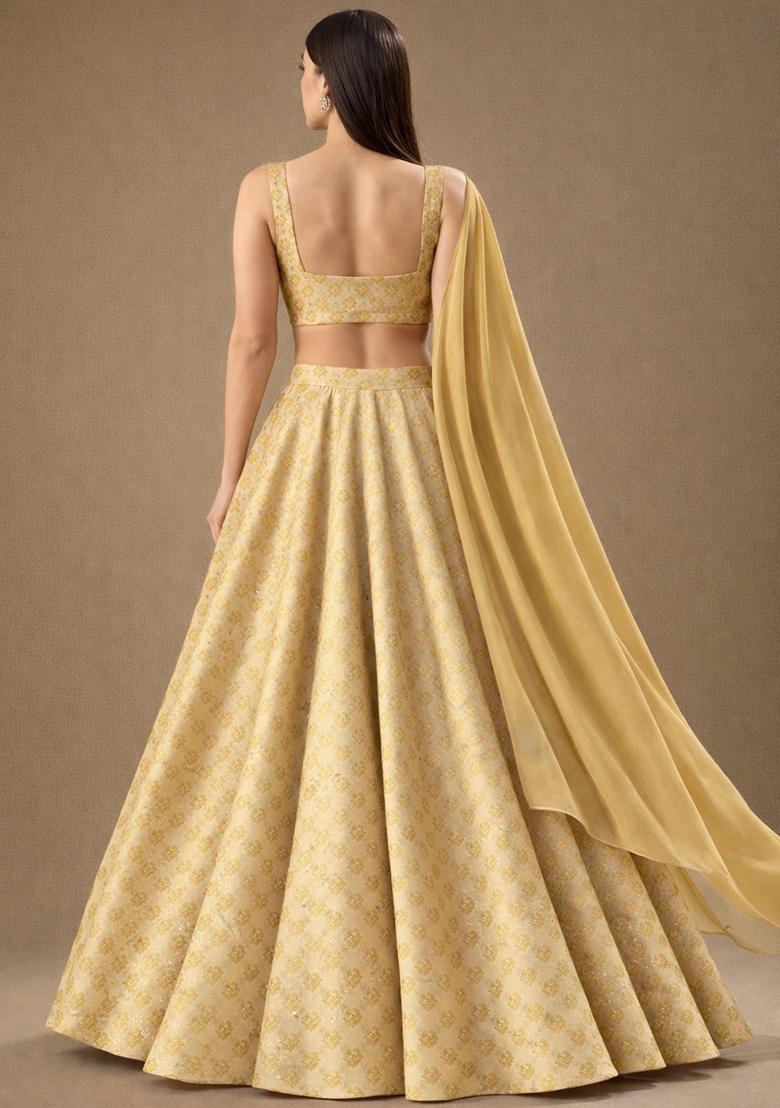 Gold Brocade Lehenga Set - Indya