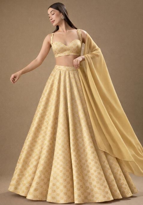 Gold Brocade Lehenga Set