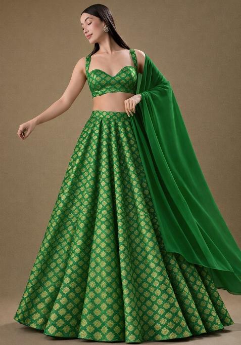 Green Brocade Lehenga Set