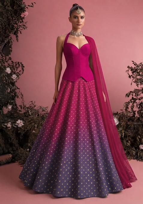 Rani Pink  Jacquard Silk Lehenga Set