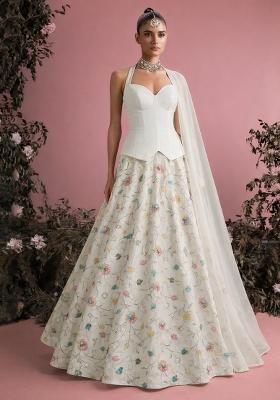 Off white Embroidered Tissue Lehenga Set
