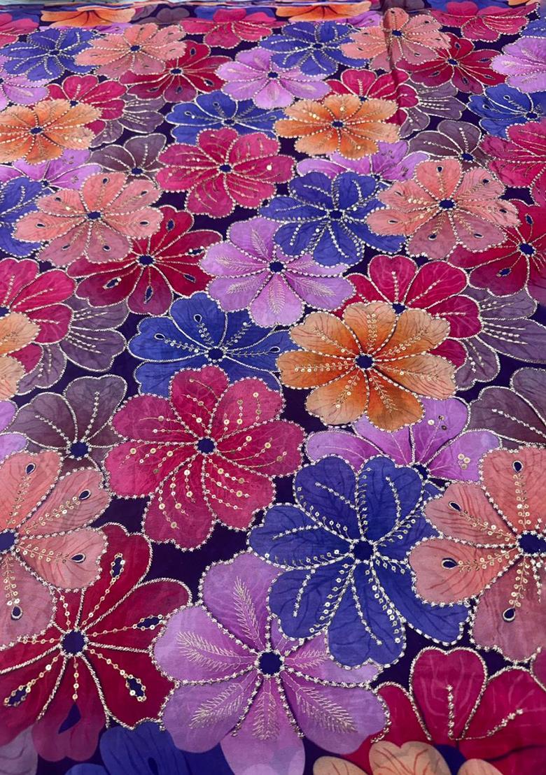 Pink Floral Print Crepe Lehenga Set - Indya