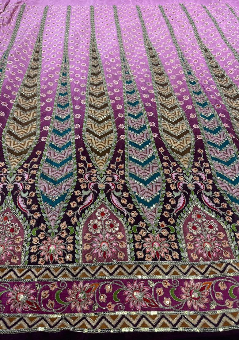 Lavender Floral Print Crepe Lehenga Set - Indya