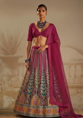 Rani Pink Figure Print Crepe Lehenga Set