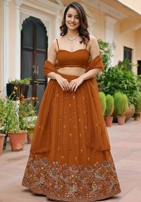Rust Embroidered Moss Lehenga Set