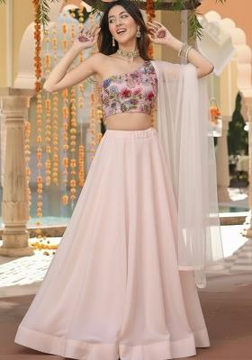 Pink Embroidered Crepe Lehenga Set