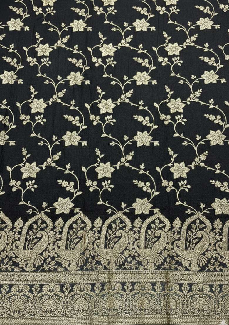 Black Zari Tissue Lehenga Set - Indya