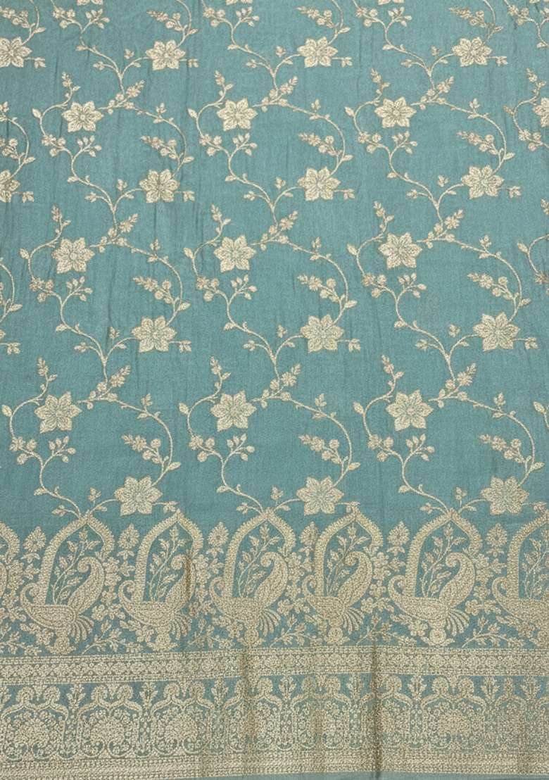 Sky Blue Zari Tissue Lehenga Set - Indya